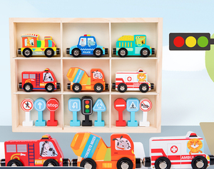 Nouveau design, train en bois pour enfants, ensemble <span class=keywords><strong>de</strong></span> feux <span class=keywords><strong>de</strong></span> circulation, panneaux <span class=keywords><strong>de</strong></span> <span class=keywords><strong>signalisation</strong></span> routière, jeu éducatif d'apprentissage, jouets cadeaux pour les enfants <span class=keywords><strong>de</strong></span> 2 à 4 ans - Product Image 3