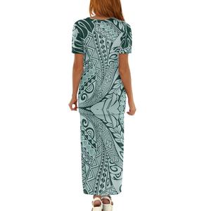 Robes hawaïennes vertes Robes pour femmes Lady Elegant Island Robes pour femmes Vente en gros Imprimé personnalisé Polynésien Été Robe longue décontractée OEM - Product Image 5