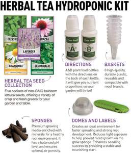 Kit de cultivo de hierbas de interior hidropónico y acuapónico con lavanda medicinal, manzanilla, bálsamo de limón, macetas y jardineras - Product Image 2