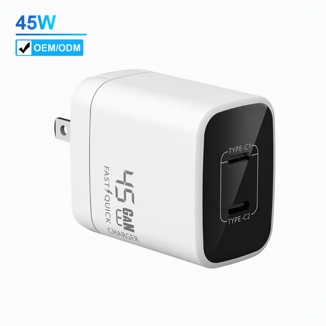 Justlink GaN 45W Dual Type C Charger PPS PD QC 3.0 Compact Foldable Wall Adapter for Laptop Tablet Phone Travel Office Home Desk
