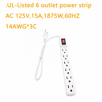 Stop Kontak Listrik ETL Terdaftar 15A 125V 6 Lubang Pelindung Lonjakan Arus 300J 14AWG Kabel 2 3 6 Kaki Colokan US OEM Soket Ekstensi Kustom