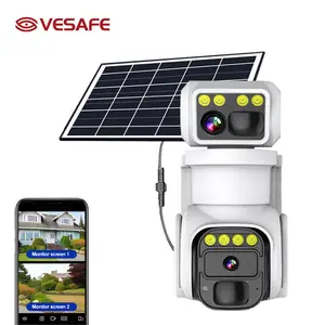 VESAFE 4MP câmera de painel solar doméstico lente dupla 7W 4G cartão Sim alarme rotação dupla sem fio suporta cartão de memória