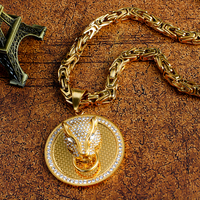 Vente en gros Bijoux en acier inoxydable plaqué or 18 carats avec pendentif tête d'animal et de panthère 3D pour hommes