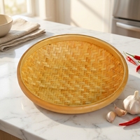 Panier de rangement rond en bambou tressé chinois moderne avec design portable et durable pour fruits, aliments et collations
