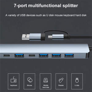 <span class=keywords><strong>7</strong></span>-in-1 Multi-Function ความเข้ากันได้หลายอุปกรณ์Dual-head USB/TYPE C 3.0 USB hub PD5W Multi-อุปกรณ์โอนUSB C Hub 12 ใน 1 - Product Image 6