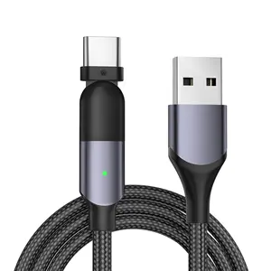 Cabo de telefone 5A Micro USB Nylon trançado liga de alumínio conector de rotação de 180 graus tipo C cabo de dados de carregamento rápido cabo USB