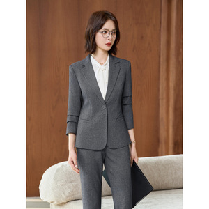 Women's Professional Suit <b>Set</b> Full Sleeve Worsted Anti-Wrinkle <b>Office</b> Lady Autumn Uniform - Product Image 1