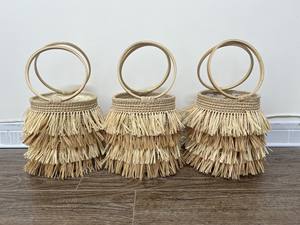 Sac seau en raphia à franges, panier de plage en paille avec franges - Product Image 6