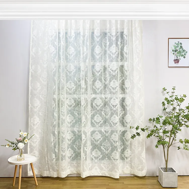 Rèm Voan Chống Cháy Vải Jacquard Thổ Nhĩ Kỳ Có Lỗ Gắn Màu Trắng Chất Lượng Cao Vải 100% Sợi Nhân Tạo