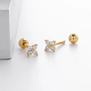 Boucles d'oreilles clous en argent sterling S925 avec <span class=keywords><strong>trois</strong></span> pierres de zircon, élégantes et sophistiquées, pour femme - Product Image 4
