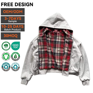 Felpa con Cappuccio Reversibile Personalizzata in Stile Streetwear, Pesante in Spugna Francese, con Zip, <span class=keywords><strong>Oversize</strong></span>, Design a Blocchi di Colore e Quadri, <span class=keywords><strong>Vintage</strong></span> in Cotone per Uomo - Product Image 3