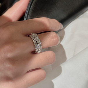 S925 Pure Silver Carved <b>Ring</b> Vintage Niche Design Simple and Fashionable Retro Micro Inlaid <b>Open</b> Mouth <b>Ring</b> Gold Plated - Product Image 3