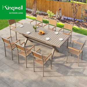 Design moderno esterno in alluminio Set da pranzo Patio balcone mobili da caffè <span class=keywords><strong>con</strong></span> tavolo da pranzo in legno e 6 <span class=keywords><strong>sedie</strong></span> per uso ristorante - Product Image 3
