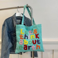 Sac à bandoulière polyvalent pour femme, sac en toile brodé avec lettres, sac fourre-tout vertical, sac d'école décontracté pour étudiante