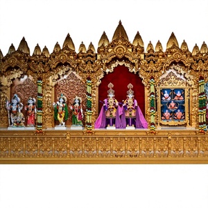 Gran Mandir Dorado de Madera para Salas de Satsang y Templos, Mandir Tradicional Hindú para Pooja en Madera de Teca Sólida con Cúpulas - Product Image 3
