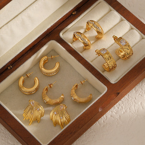 <b>Cuff</b> <b>Earrings</b> C-Shaped Gold Plated Stainless Steel With Diamonds For Women Party Fashion Jewelry Geometric Design - Product Image 3