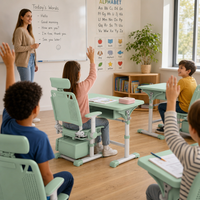 Ensemble de bureau et chaise d'école en plastique PP pour salle de formation linguistique, réglable à l'infini et inclinable, tables et chaises ajustables