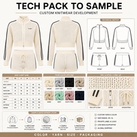 Conjunto Deportivo de Punto para Mujer, Sudadera con Cierre Completo y Cuello Alto, Pantalones Cortos, Logotipo Personalizado, Rayas en Contraste, Atuendo Casual de Verano