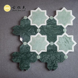 Carreaux de mosaïque jet d'eau à motif de fleurs en marbre Verde <span class=keywords><strong>Alpi</strong></span> de forme unique pour la décoration intérieure - Product Image 1