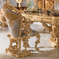 Chaise de salle à manger rembourrée de Style italien, cadre sculpté à la main, tissu peint en or, 100%