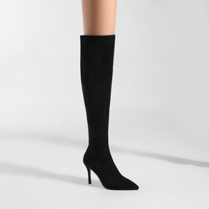 Moncheer Dames Stretch Suède Stiletto Overknee Ultra Slim Puntige Teen Dijhoge Laarzen Ritssluiting Hoogteverhogend - Product Image 1