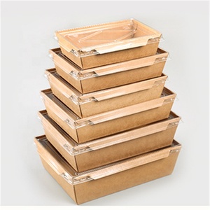 Boîtes à emporter jetables en papier kraft de qualité alimentaire, auto-montables, avec couvercle en plastique pour sushi, salade, utilisation en restaurant - Product Image 6