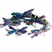 En gros En Vrac Pierre Naturelle Aura Cristal Sculpture Aura Tourmaline Noire Libellule Pour Cadeau D'artisanat