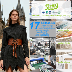 Vestido Mini Vintage Dulce de Línea A, Ecológico, Cuello Alto, Manga Larga, con Cinturón de Cordones, Ropa de Invierno Personalizada para Mujer, OEM - Product Image 2