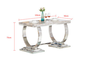 Table à manger de style européen, luxueux et moderne, en marbre, avec cadre en acier inoxydable doré, meuble de table rectangulaire - Product Image 3
