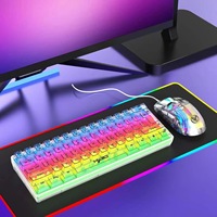 HXSJ 60% Transparent RGB rétro-éclairé Mini clavier de jeu filaire souris Combo Ultra-Compact 60% pour PC/Mac Gamer USB