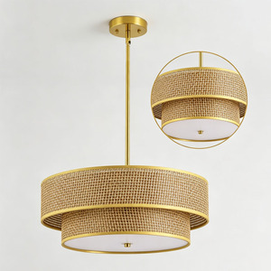 <span class=keywords><strong>Lampadario</strong></span> a 2 Livelli in Rattan Oro <span class=keywords><strong>Beige</strong></span>, Altezza Regolabile, per Sala da Pranzo, Prezzo di Fabbrica - Product Image 6