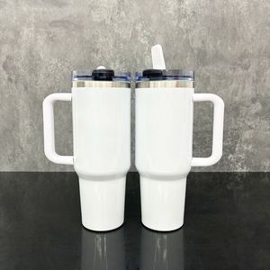 Gobelet isotherme à double paroi de 40 oz, vierge pour sublimation, anti-fuite, avec paille rabattable amovible et poignée, pour sublimation, entrepôt USA - Product Image 2