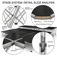 Plateforme de scène pliable en aluminium à deux niveaux, noire, antidérapante, pour événements, conférences, expositions, spectacles
