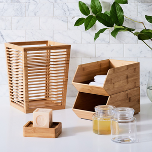Natural Bamboo <b>Bathroom</b> <b>Accessories</b> <b>Set</b> | Spa Organizer Collection including 3-Tier Shower Caddy, Bathtub Tray - Product Image 1