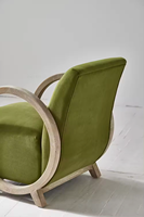 Fauteuil moderne vintage Japandi Boho en tissu chêne avec base en bois pour chambre, couloir, salon, salle à manger, meubles de loisirs