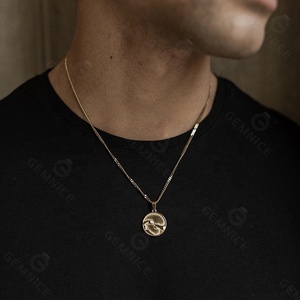 Moneda <span class=keywords><strong>de</strong></span> disco <span class=keywords><strong>de</strong></span> oro <span class=keywords><strong>de</strong></span> 18 quilates <span class=keywords><strong>de</strong></span> plata 925 <span class=keywords><strong>de</strong></span> moda para hombre, <span class=keywords><strong>de</strong></span> creación <span class=keywords><strong>de</strong></span> Adán COLLAR COLGANTE, joyería para hombre - Product Image 2