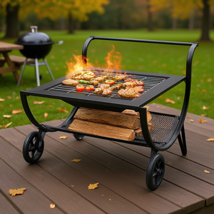 Danlong 31 Inch Steel Square Wood Burning <b>Fire</b> <b>Pit</b> With Wheels <b>Portable</b> Outdoor BBQ Grill For Garden Patio - Product Image 2