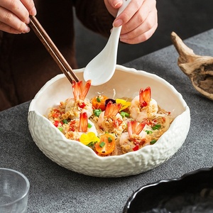 Large Creative Irregular Restaurant <b>Tableware</b> New Black and White Shell Bowl Underglaze Color Ceramic Soup and Salad Bowl - Product Image 2