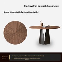 Ensemble table et chaises rondes en bois massif style rétro français, motif incrusté en noyer noir, style moderne du milieu du siècle, pour maison et petit appartement