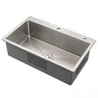 Évier de cuisine multifonctionnel monobloc en acier inoxydable 304 brossé, fait main, moderne, argenté, 3-5 mm, pour usage polyvalent