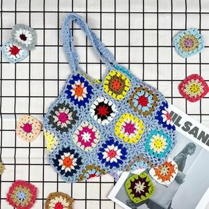 Grand-mère Plaid <span class=keywords><strong>crochet</strong></span> à la main tricoté coton main poignet <span class=keywords><strong>sac</strong></span> décontracté voyage voyage Vintage évider <span class=keywords><strong>sac</strong></span> - Product Image 3