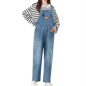 Thiết kế mới denim dungarees/Overalls cho phụ nữ mang thai thoáng khí với logo mỏng tráng chế biến mới