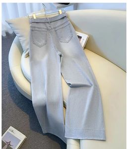 Jean large gris clair pour femme - Pantalon en denim taille haute coupe ample avec ceinture tendance - Product Image 2
