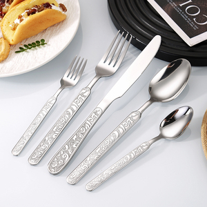 Juego de Cubiertos de Acero Inoxidable de 6 Piezas con Mango con Diseño de Tótem y Cubiertos Plateados Nuevos con Acabado Espejo y Cubiertos Dorados para Uso en Restaurantes - Product Image 1