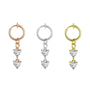 POENNIS Fashion Women 2 Four-Claw Love Temperament Navel Button Without Perforated Piercing Ear Buckle Heart Belly Clip