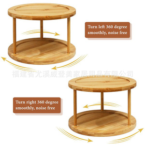 Bamboo double-layer round rotating tray for storing fruits, cosmetics, and office supplies <b>in</b> <b>the</b> <b>kitchen</b> or living room. - Product Image 4
