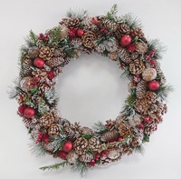 Karangan Bunga Natal Besar dengan Buah Pinus Merah untuk Dekorasi Rumah di Hari Libur Musim Dingin (Grosir)