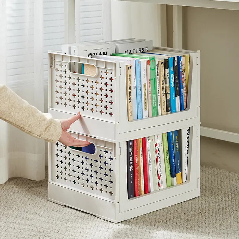 Modern Design Plastic Folding Storage Basket with Rollers Toy Clothes Household Sundries Organization Dormitory Home Storage Box
