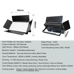 <span class=keywords><strong>Luz</strong></span> de Panel LED Profesional de 150W para Estudio, Alto CRI 90, Regulable, Sin Parpadeo, DMX512, 3200-5600K, <span class=keywords><strong>Luz</strong></span> Cálida y <span class=keywords><strong>Fría</strong></span>, para Transmisión de TV y Escenarios - Product Image 5
