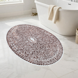 Alfombra de baño y ducha Pera 90x120cm, color crudo/beige/rosa, de algodón reciclado con diseño jacquard abstracto, OEM, fabricada en Turquía. - Product Image 1
